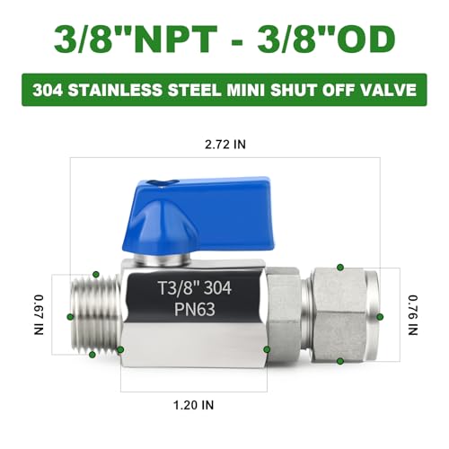 TAISHER 2PCS 304 Stainless Steel Compression Mini Ball Valve Shut Off Switch 38 Tube OD x 38 NPT Male - Image 3