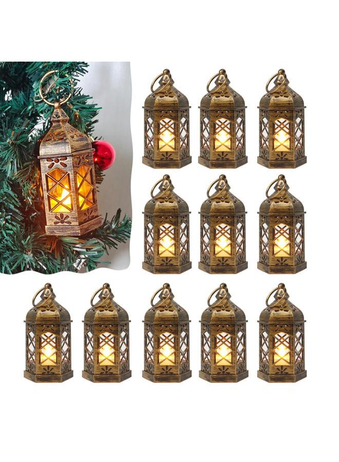 Reperla 12-Pcs Mini Lanterns, LED Small Candle Lanterns Decorative, Tea Light Lantern Decoration, Hanging Decorative Lantern, Lantern Centerpiece for Wedding Xmas Table Decor, Battery Included(Copper) - Image 1