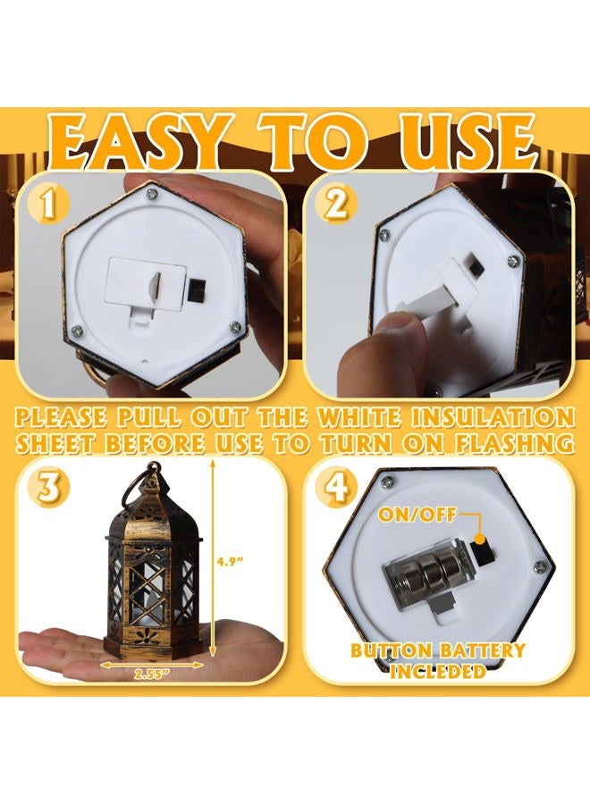 Reperla 12-Pcs Mini Lanterns, LED Small Candle Lanterns Decorative, Tea Light Lantern Decoration, Hanging Decorative Lantern, Lantern Centerpiece for Wedding Xmas Table Decor, Battery Included(Copper) - Image 3