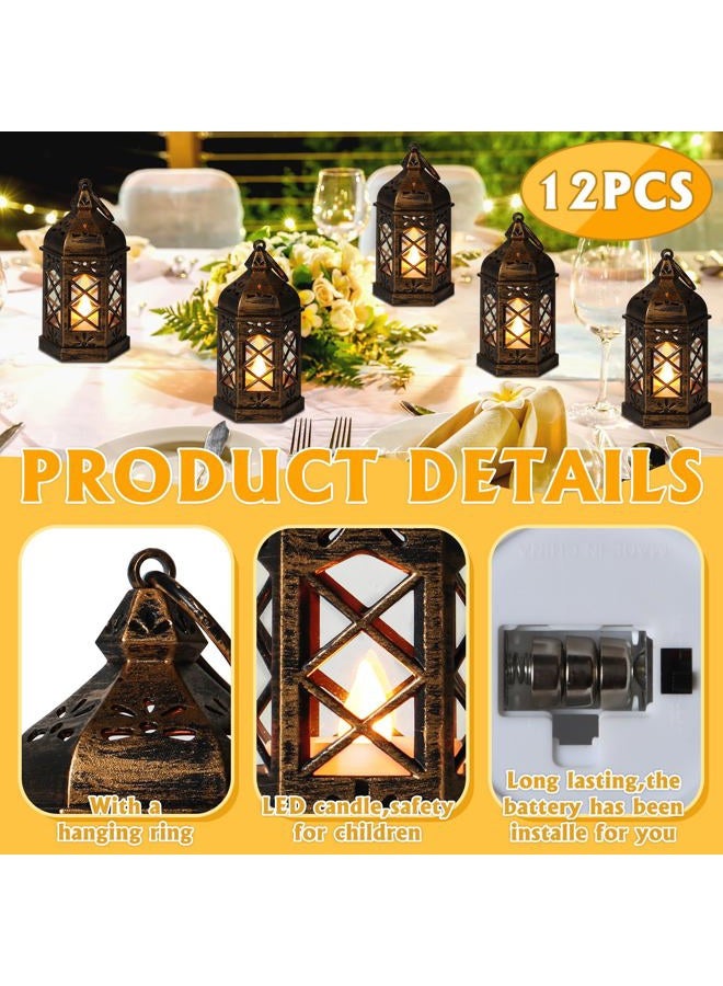 Reperla 12-Pcs Mini Lanterns, LED Small Candle Lanterns Decorative, Tea Light Lantern Decoration, Hanging Decorative Lantern, Lantern Centerpiece for Wedding Xmas Table Decor, Battery Included(Copper) - Image 2