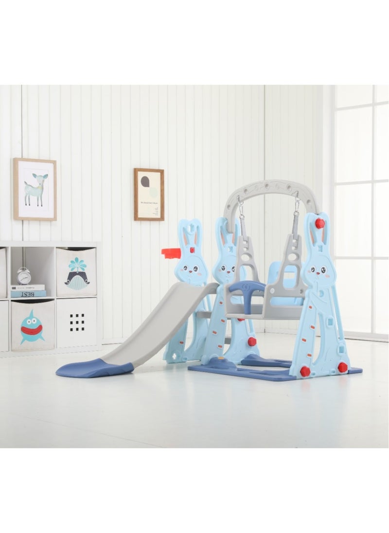 FULL JOY - Rabbit Slide With Swing And Basketball Hoop 3*1.Light Blue - Image 1