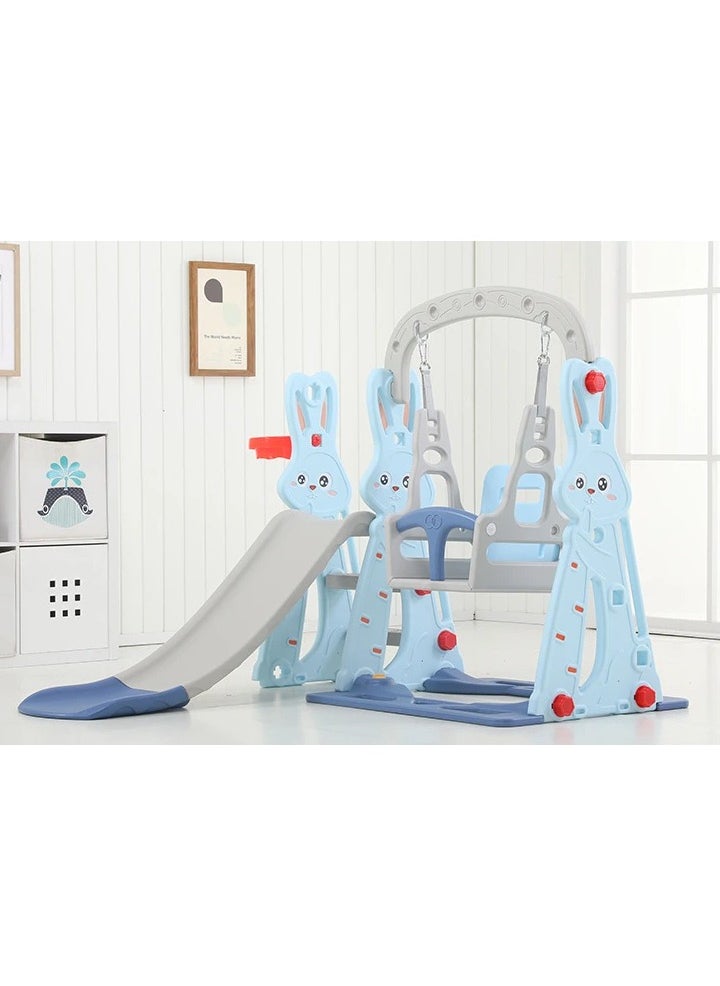 FULL JOY - Rabbit Slide With Swing And Basketball Hoop 3*1.Light Blue - Image 1