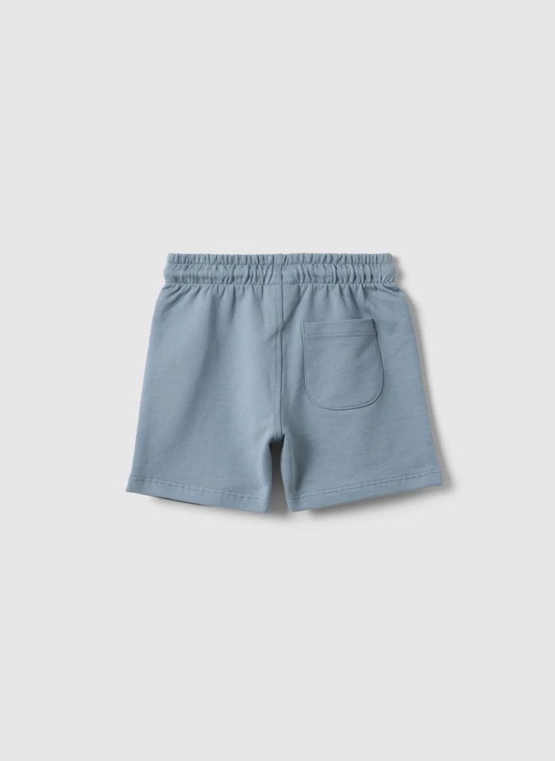 Ovs OVS Sky Blue Pure Cotton Shorts For Boys With Regular Fit And Car Design