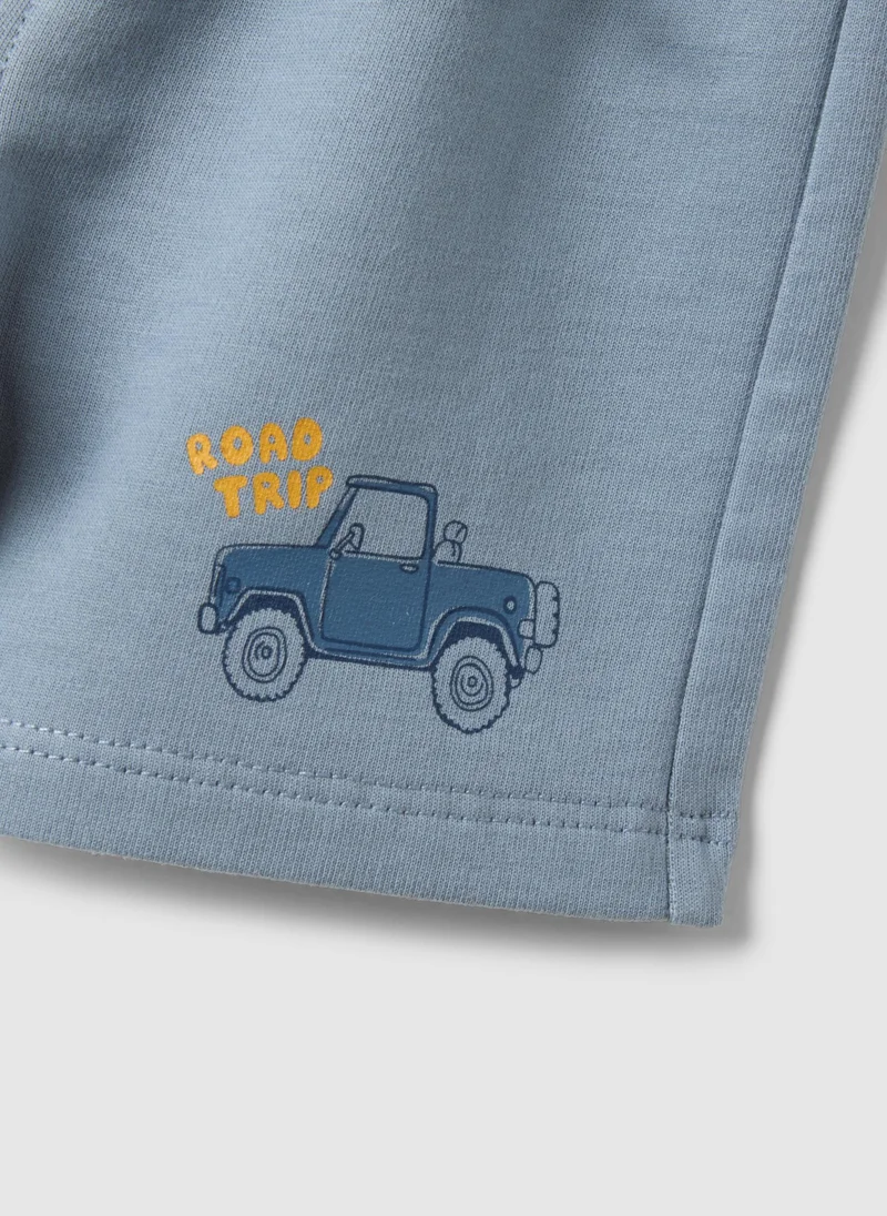 Ovs  OVS Sky Blue Pure Cotton Shorts For Boys With Regular Fit And Car Design for Kids | Best Price UAE