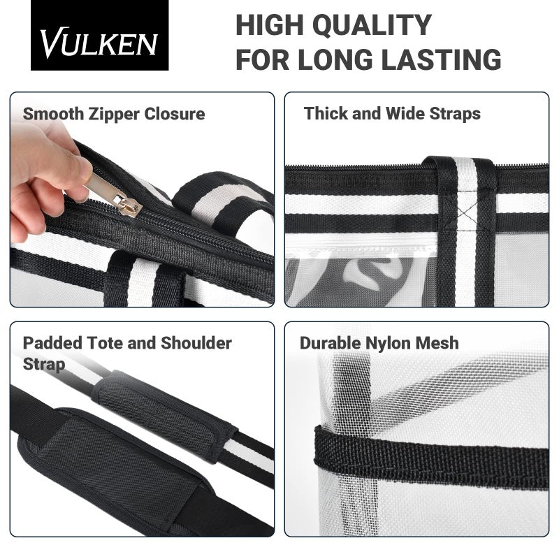Vulken 42L Extra Large Mesh Beach Bag. 9 Pockets Top Zip Tote Bag Shoulder Bag. (Black&White) - Image 5