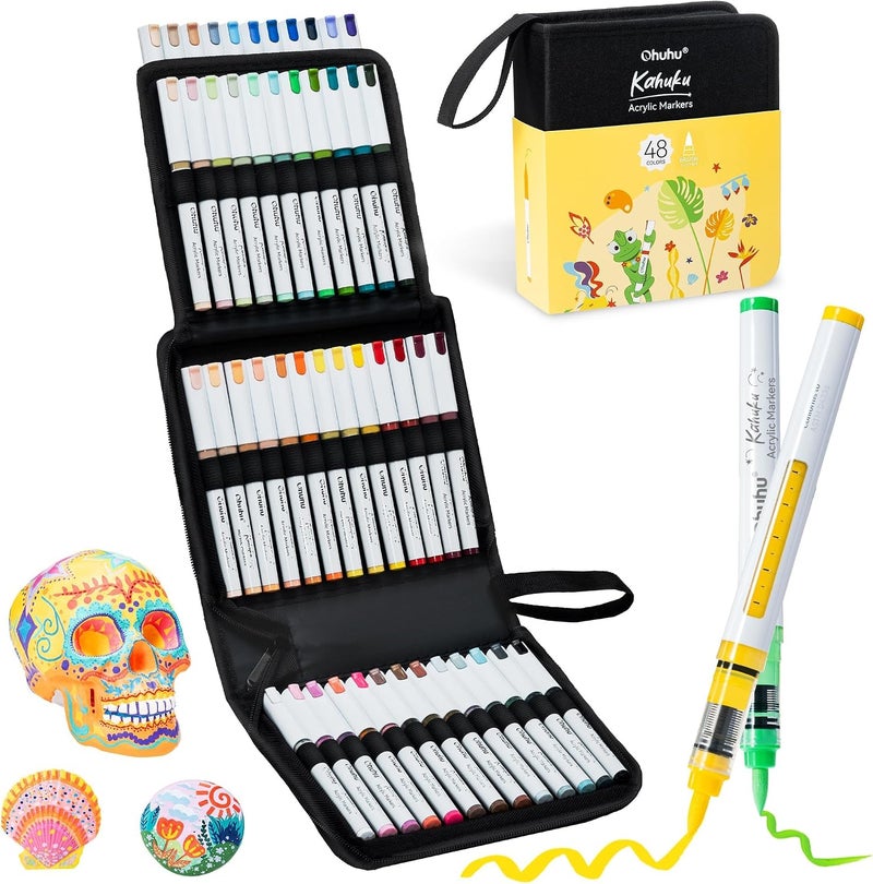 Ohuhu Kahuku Acrylic Paint Markers - 48 Colors Brush Tip, High Opacity, Waterproof for DIY Crafts - Image 1