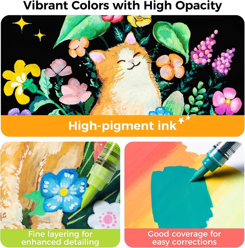 Ohuhu Kahuku Acrylic Paint Markers - 48 Colors Brush Tip, High Opacity, Waterproof for DIY Crafts - Image 3