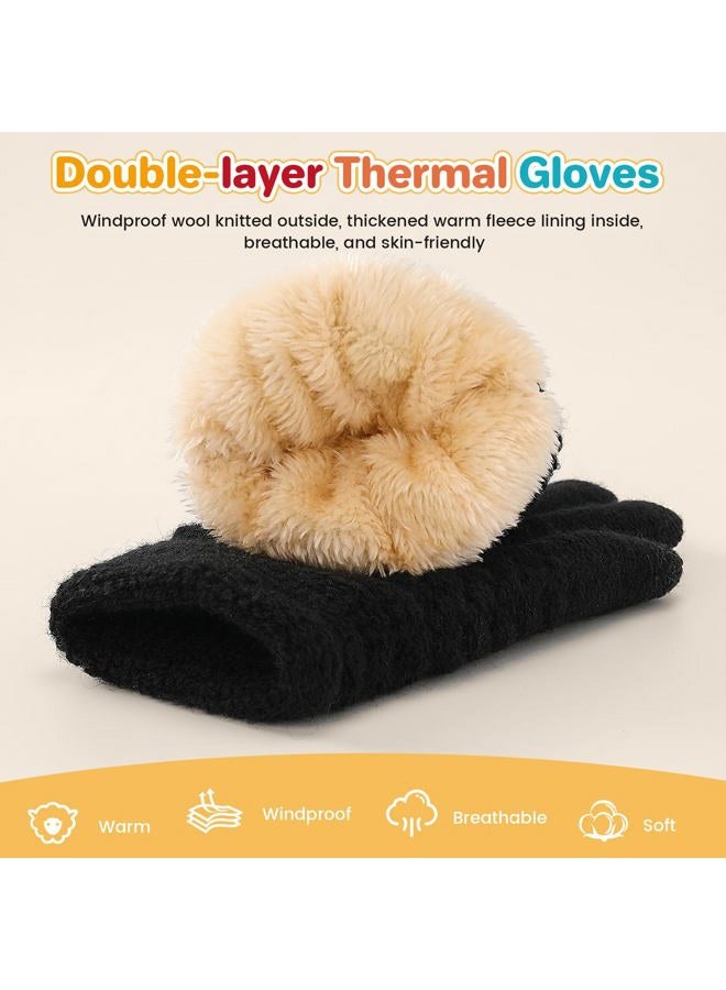 Clothclose Kids Winter Gloves for Boys Girls, Warm Winter Gloves for Kid, Knit Cable Fleece Lined Toddler Kids Glove Mitten, Black, One size - Image 4