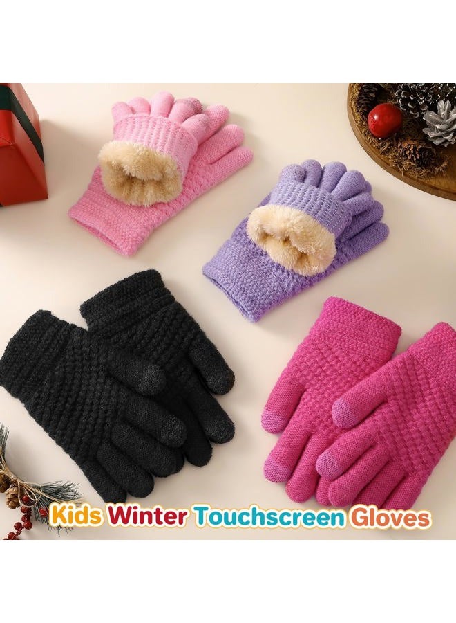 Clothclose Kids Winter Gloves for Boys Girls, Warm Winter Gloves for Kid, Knit Cable Fleece Lined Toddler Kids Glove Mitten, Black, One size - Image 2