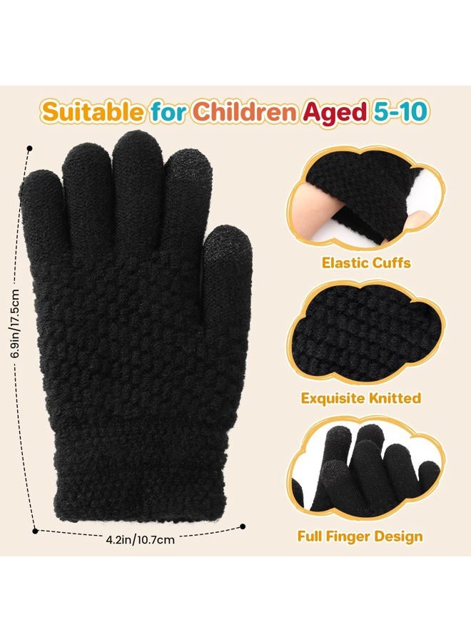 Clothclose Kids Winter Gloves for Boys Girls, Warm Winter Gloves for Kid, Knit Cable Fleece Lined Toddler Kids Glove Mitten, Black, One size - Image 3