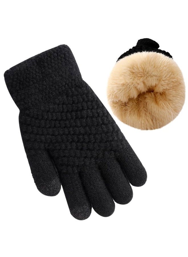 Clothclose Kids Winter Gloves for Boys Girls, Warm Winter Gloves for Kid, Knit Cable Fleece Lined Toddler Kids Glove Mitten, Black, One size - Image 1