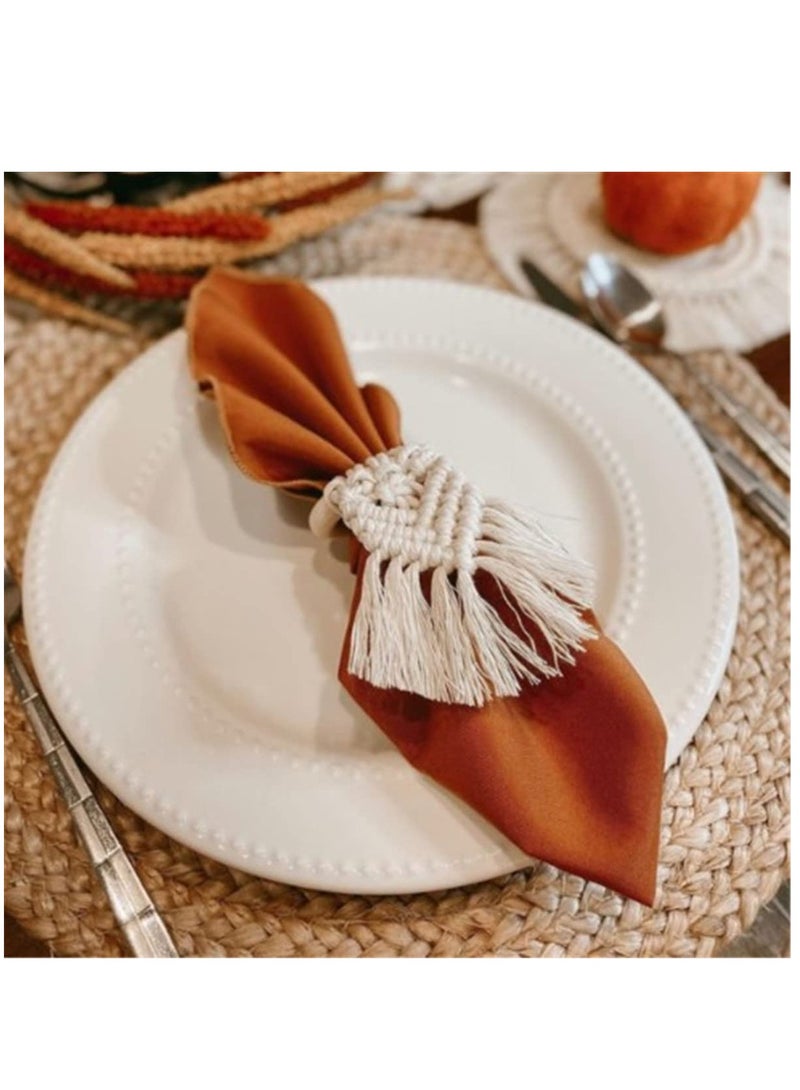 SYOSI Napkin Rings Set of 6 Handmade Bohemia Macrame Woven Cotton Napkin Ring Holders for Wedding Party Farmhouse Dining Table Decor - Image 3