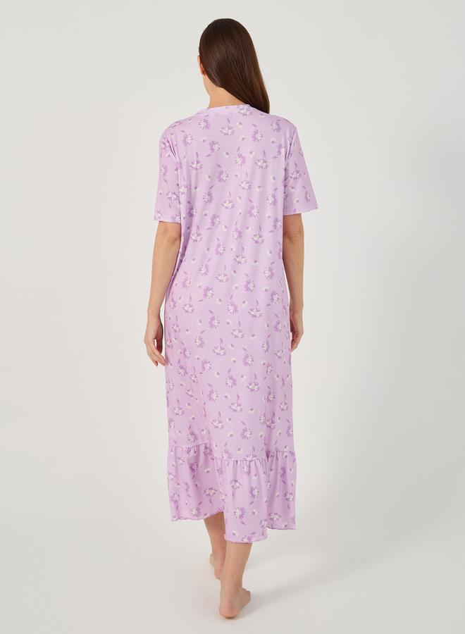 Styli All-Over Ditsy Floral Print Ruffle Hem Sleep T-Shirt Dress - Image 5