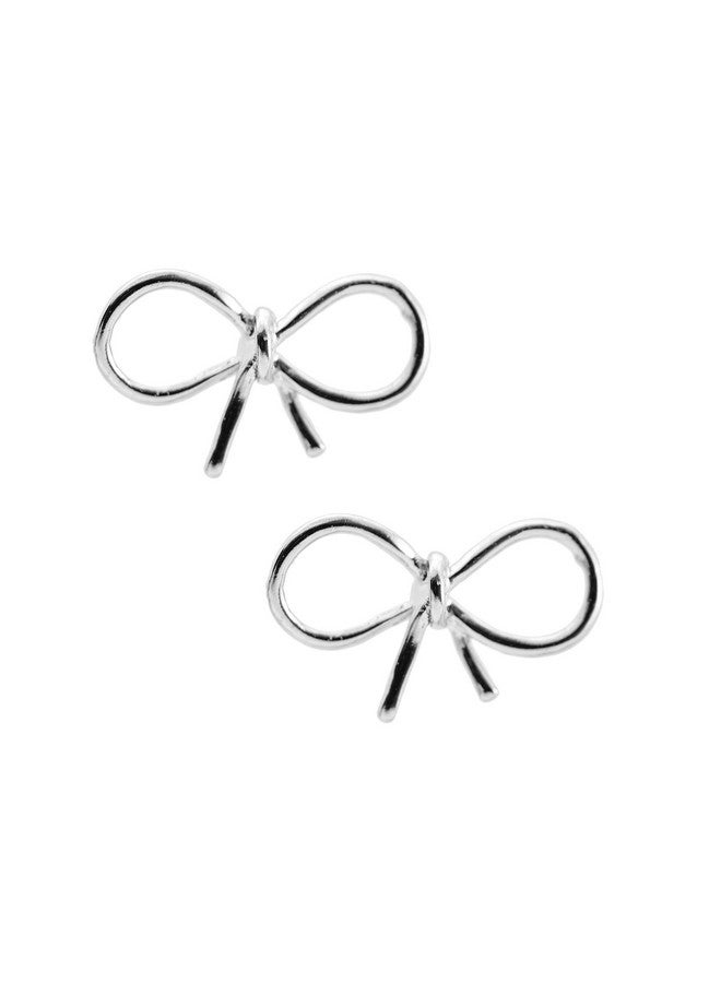 SpinningDaisy Handmade High Gloss Tiny Bow Earrings Silver - Image 1