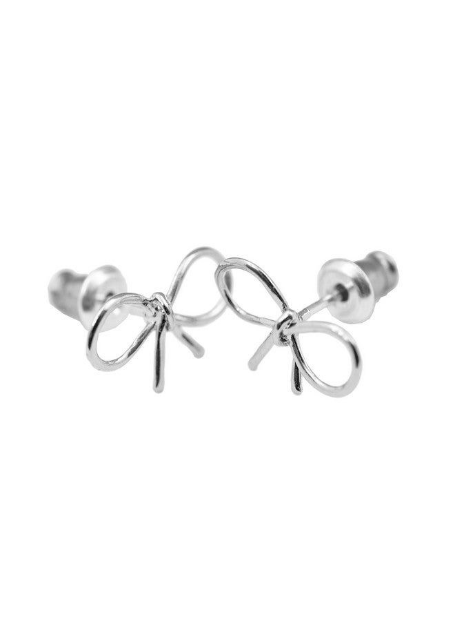 SpinningDaisy Handmade High Gloss Tiny Bow Earrings Silver - Image 2