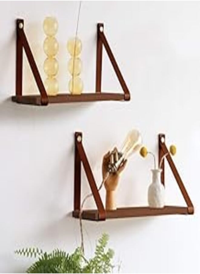 Home Gallery PU Brown Leather Strap Wall Floating Shelf 80X20 Brown 