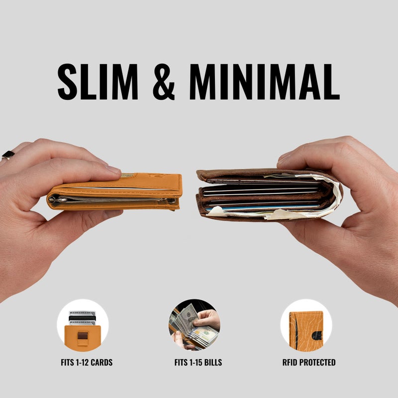 Kings Loot Money Clip Slim Minimalist Wallet for Men â€“ RFID Blocking Leather Design with Money Clip â€“ Front Pocket Bifold Holds 12 Cards â€“ Stylish & Compact Wallets (Cognac) - Image 3