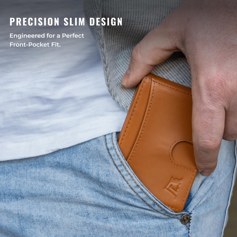 Kings Loot Money Clip Slim Minimalist Wallet for Men â€“ RFID Blocking Leather Design with Money Clip â€“ Front Pocket Bifold Holds 12 Cards â€“ Stylish & Compact Wallets (Cognac) - Image 2