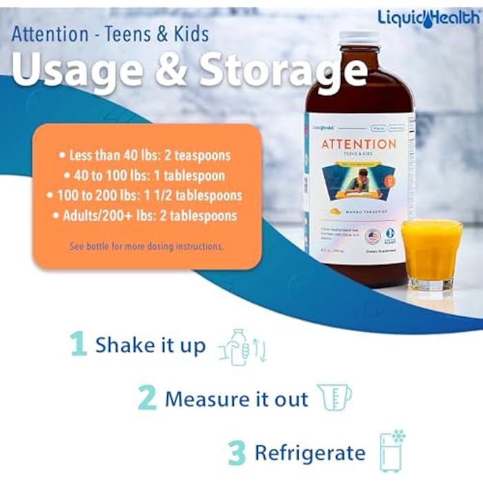 LIQUIDHEALTH Attention Liquid Multivitamin for Kids & Teens - Improves Memory Retention, Concentration, Focus, Mood, Relaxation & Calming - Made in the USA, Great Taste, Vegan, Sugar-Free (16 oz) - Image 4
