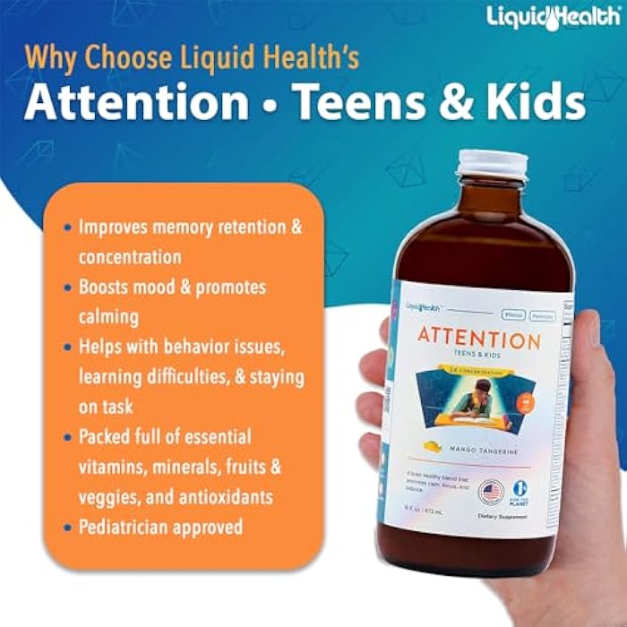 LIQUIDHEALTH Attention Liquid Multivitamin for Kids & Teens - Improves Memory Retention, Concentration, Focus, Mood, Relaxation & Calming - Made in the USA, Great Taste, Vegan, Sugar-Free (16 oz) - Image 3