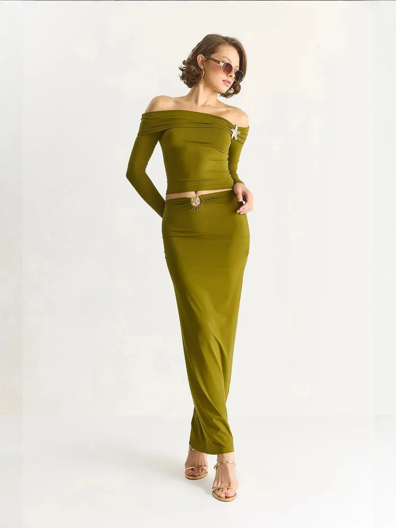 Bianco Lucci LUCCI Knitted Accessory Detail Top-Skirt Co ords