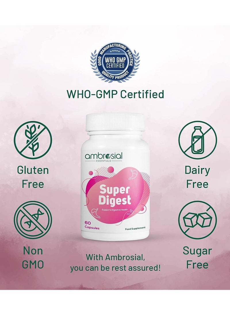 Super Digest With Betaine Hcl Pepsin, Ox-Bile, Pancreatin And L-Glutamic Acid Digestive Enzyme Supplements- 60 Capsule