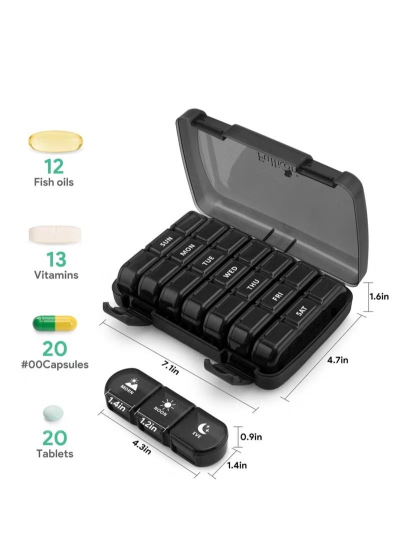general Pill Organizer 3 Times a Day, Large Weekly Pill Case 7 Day, Daily Pill Box with 21 Compartments, Pill Dispenser Supplement Holder for Pills/Vitamin/Fish Oil - Black - Image 3