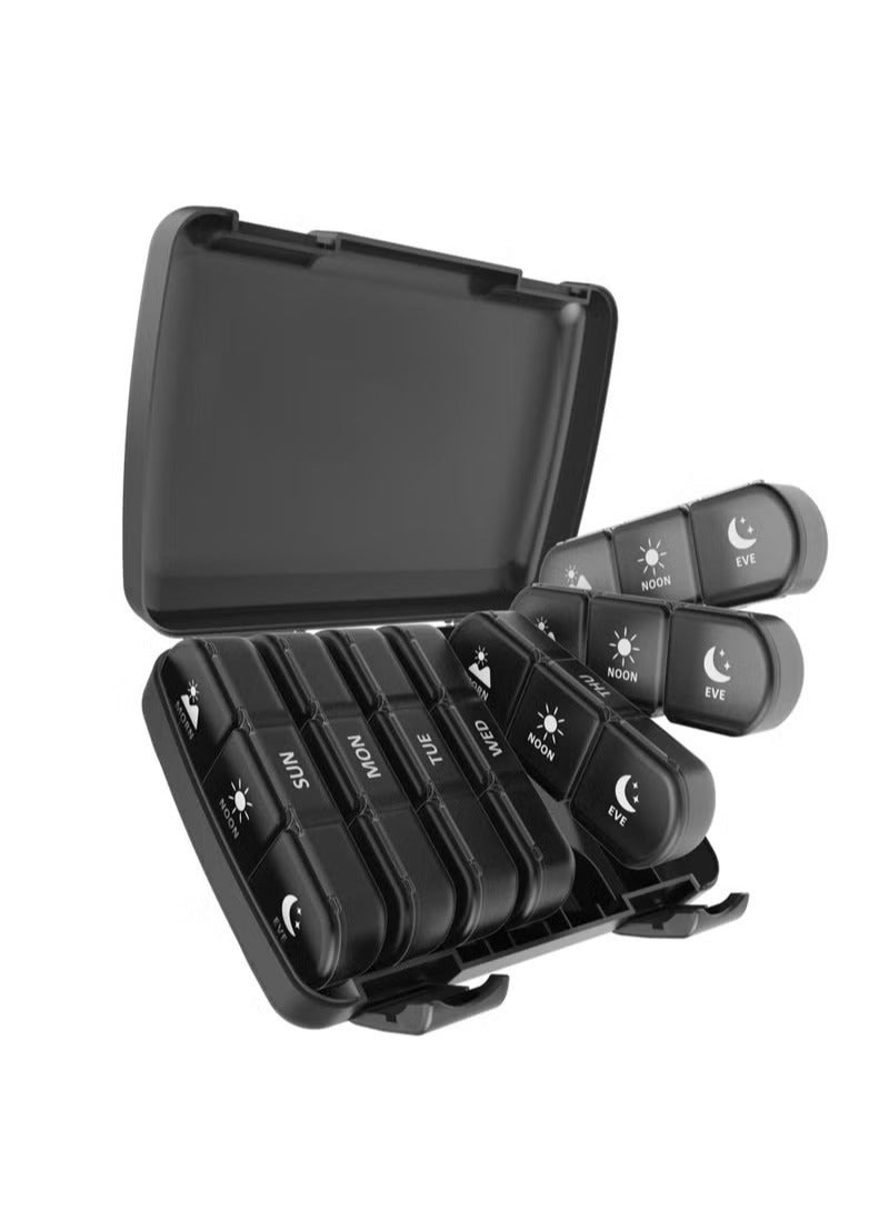 general Pill Organizer 3 Times a Day, Large Weekly Pill Case 7 Day, Daily Pill Box with 21 Compartments, Pill Dispenser Supplement Holder for Pills/Vitamin/Fish Oil - Black - Image 1