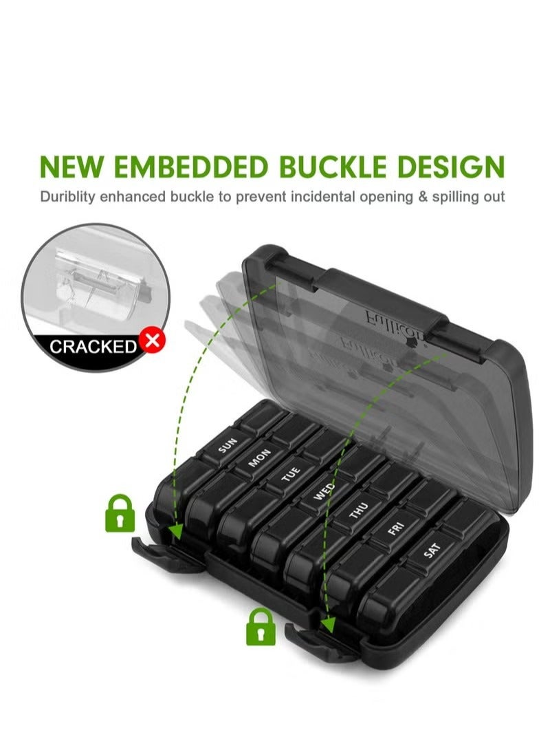 general Pill Organizer 3 Times a Day, Large Weekly Pill Case 7 Day, Daily Pill Box with 21 Compartments, Pill Dispenser Supplement Holder for Pills/Vitamin/Fish Oil - Black - Image 2