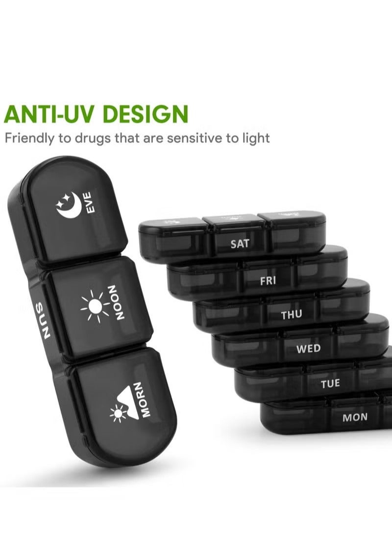 general Pill Organizer 3 Times a Day, Large Weekly Pill Case 7 Day, Daily Pill Box with 21 Compartments, Pill Dispenser Supplement Holder for Pills/Vitamin/Fish Oil - Black - Image 5