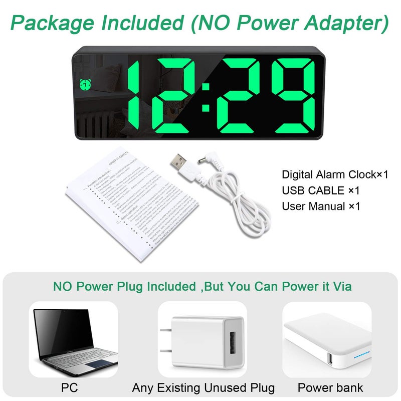 Edillas Digital Alarm Clock,Big Led Display,Mirror Surface Clock With Snooze Function And Of Brightness-Adjustable Usb Charging Connection Alarm Clock For Bedroom,Office - Image 3