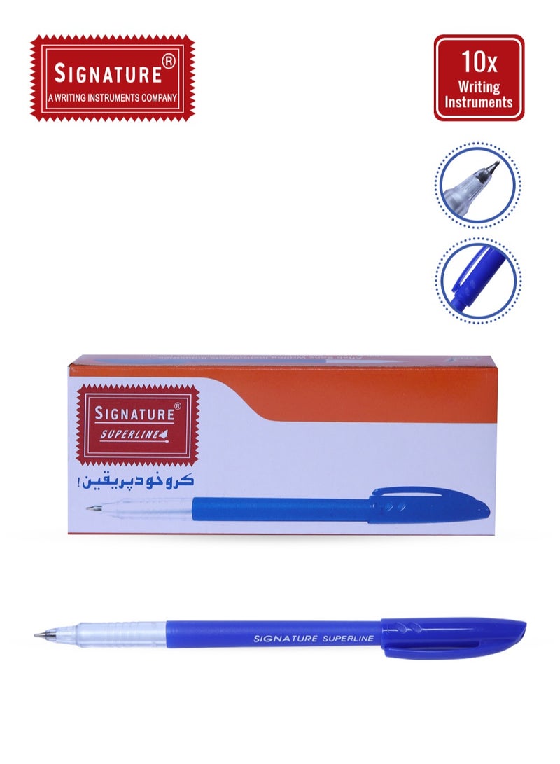 Signature Superline Fine 0.7mm Ballpoint Pen (Pack of 10 Blue Ink Ballpoint Pens)