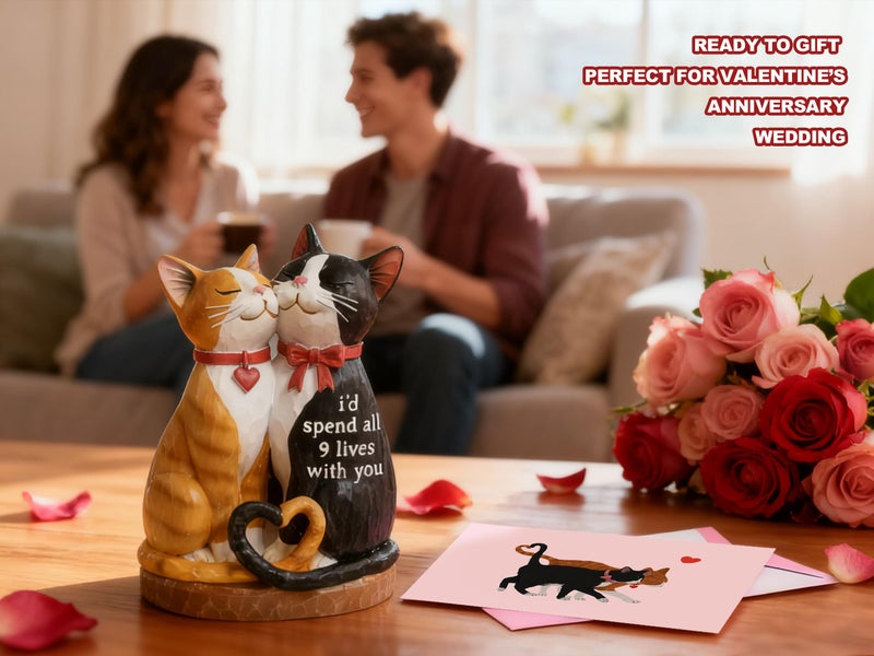 Stylor Valentine's Day Cat Gift for Women Men - Romantic Figurines for Anniversary from Girlfriend/Boyfriend or Husband/Wife, Engagement for Couple Him/Her Lover - Image 3
