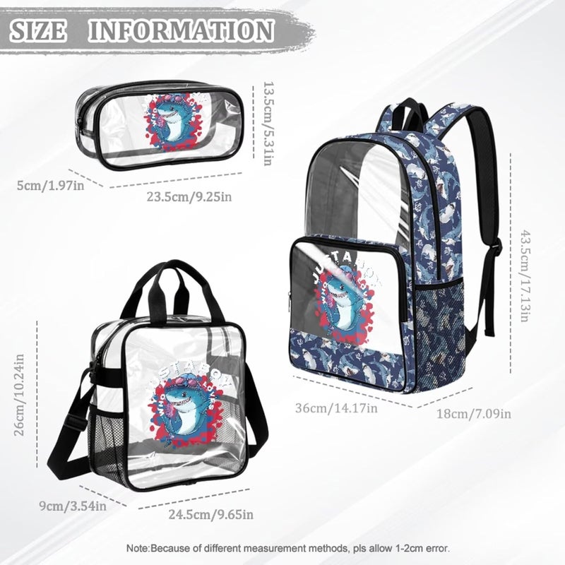 HUIACONG Boys Shark Clear Backpack for 5th 6th 7th and 8th Grade Just a Boy Who Loves Shark 3 PCS Large PVC Transparent Backpack with Lunch Bag - Image 2