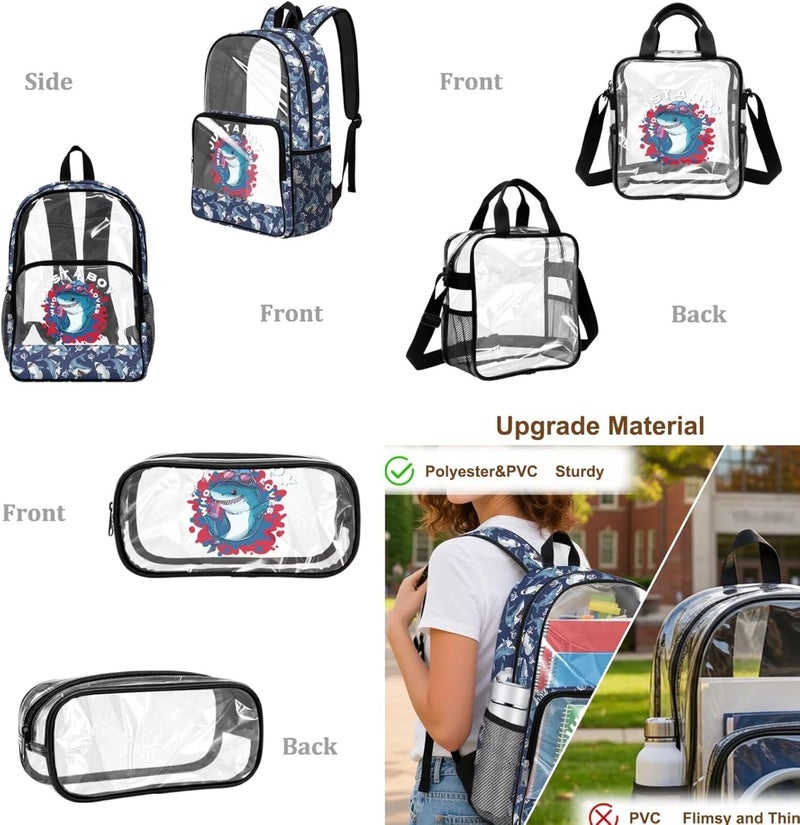 HUIACONG Boys Shark Clear Backpack for 5th 6th 7th and 8th Grade Just a Boy Who Loves Shark 3 PCS Large PVC Transparent Backpack with Lunch Bag - Image 5