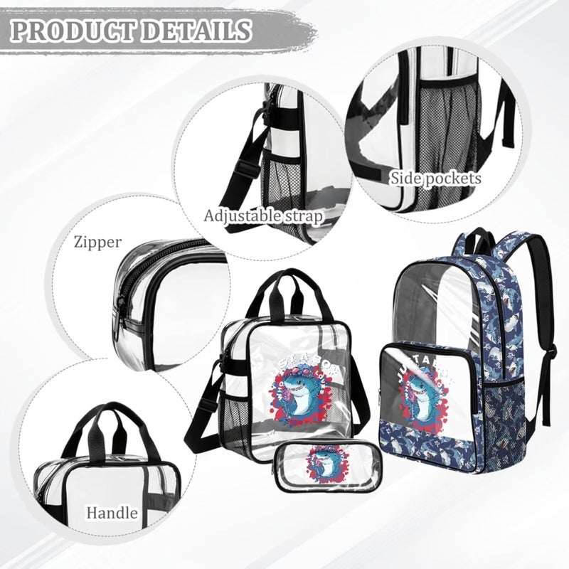HUIACONG Boys Shark Clear Backpack for 5th 6th 7th and 8th Grade Just a Boy Who Loves Shark 3 PCS Large PVC Transparent Backpack with Lunch Bag - Image 4