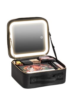 GREEN LION Makeup Organizer with Lighted Mirror / 3-Mode Lights / 4K Mirror / 72 LED Beads / Adjustable Partition / Waterproof / Handle / Chic Design / Considerable Battery Capacity - Black  - Image 1