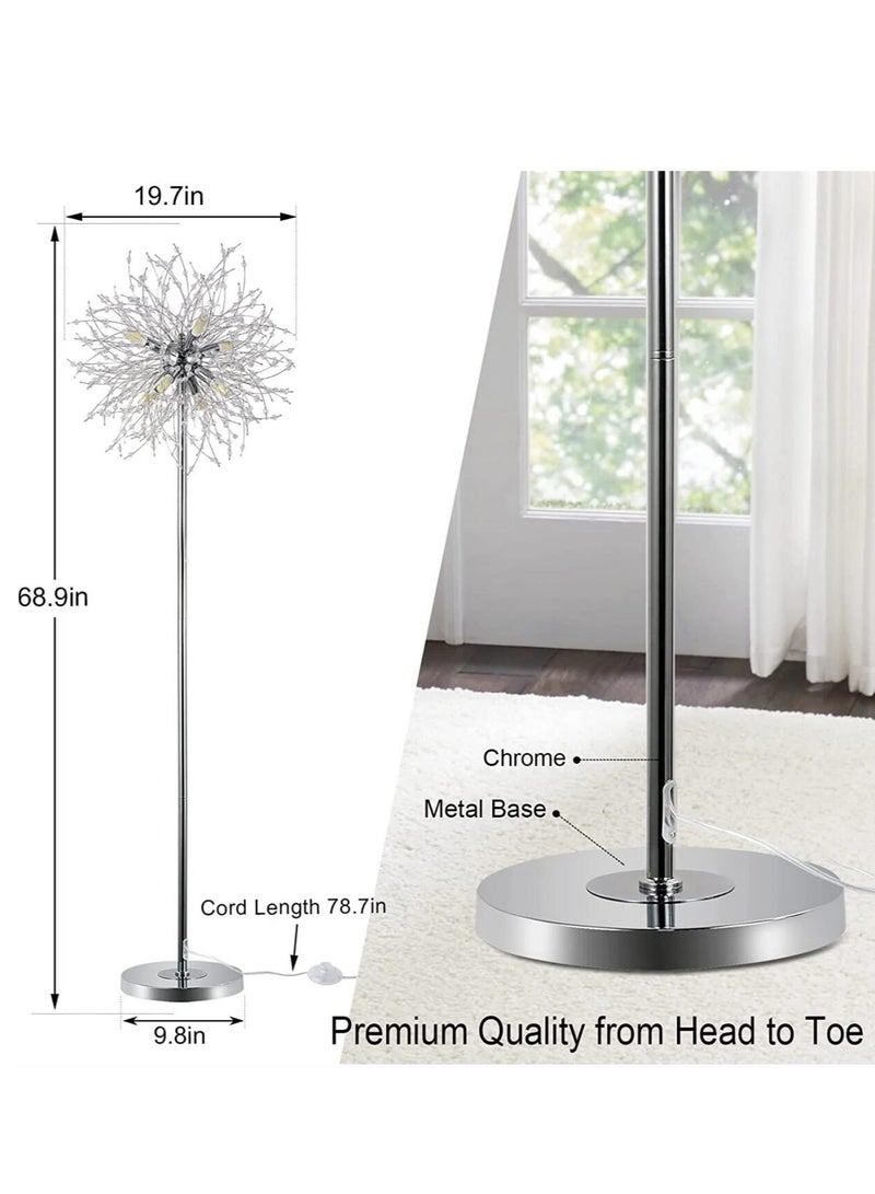 Haikomin Crystal Floor Lamp for Bedroom Floor Lamp for Living Room Elegant Standing Lamp 69" Tall Pole Lamp Modern Floor Lamp for Room Decor 32 Firework Crystal Harnesses Included, Chrome Finish - Image 5