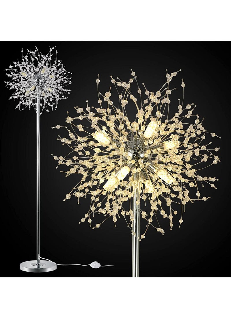 Haikomin Crystal Floor Lamp for Bedroom Floor Lamp for Living Room Elegant Standing Lamp 69" Tall Pole Lamp Modern Floor Lamp for Room Decor 32 Firework Crystal Harnesses Included, Chrome Finish - Image 3