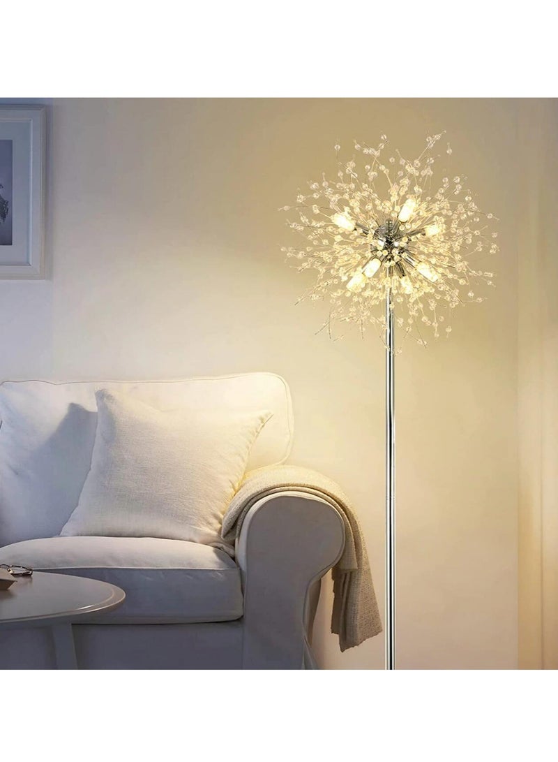 Haikomin Crystal Floor Lamp for Bedroom Floor Lamp for Living Room Elegant Standing Lamp 69" Tall Pole Lamp Modern Floor Lamp for Room Decor 32 Firework Crystal Harnesses Included, Chrome Finish - Image 4