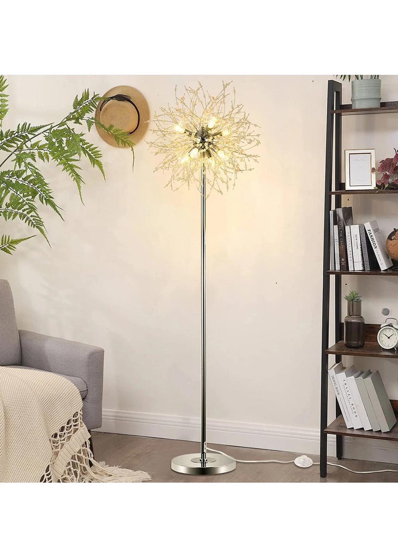Haikomin Crystal Floor Lamp for Bedroom Floor Lamp for Living Room Elegant Standing Lamp 69" Tall Pole Lamp Modern Floor Lamp for Room Decor 32 Firework Crystal Harnesses Included, Chrome Finish - Image 1