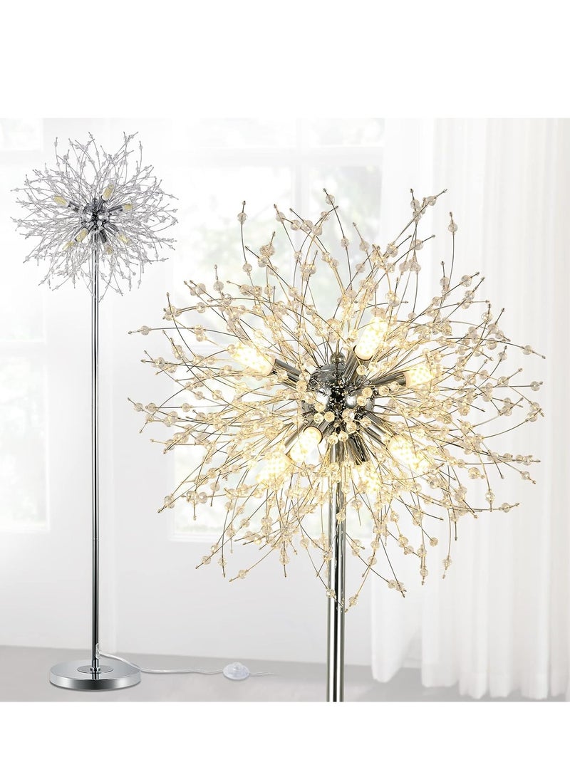 Haikomin Crystal Floor Lamp for Bedroom Floor Lamp for Living Room Elegant Standing Lamp 69" Tall Pole Lamp Modern Floor Lamp for Room Decor 32 Firework Crystal Harnesses Included, Chrome Finish - Image 2