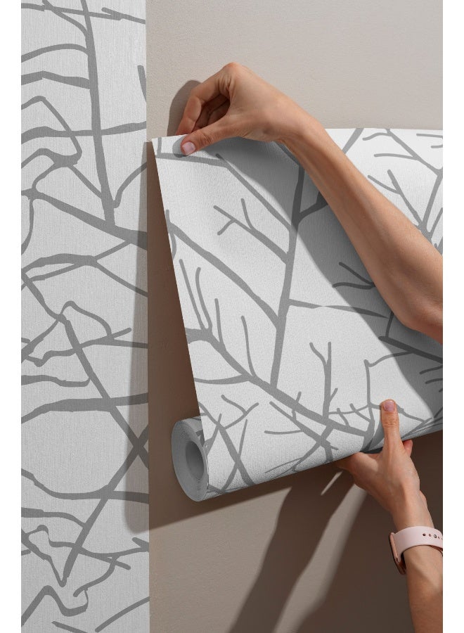 Home Gallery Boutique Silver Water Silk Sprig Fabric Wallpaper Covers An Area ​​Up To 4.2Mx3M With Adhesive  And Smoothing Tool - Image 1