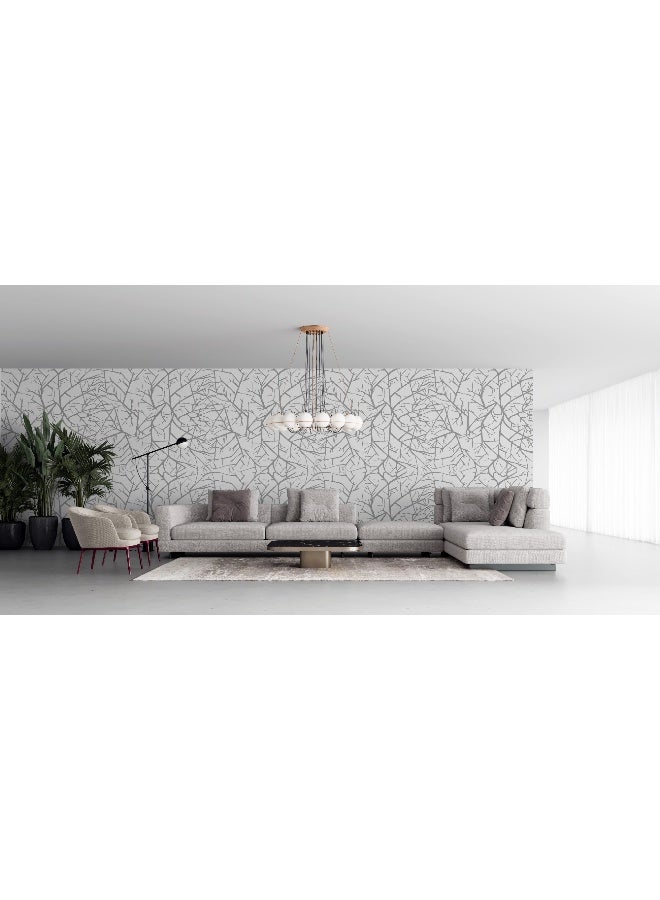 Home Gallery Boutique Silver Water Silk Sprig Fabric Wallpaper Covers An Area ​​Up To 4.2Mx3M With Adhesive  And Smoothing Tool - Image 3