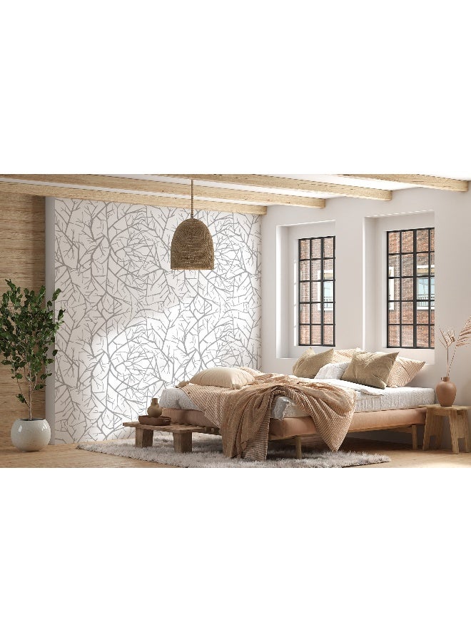 Home Gallery Boutique Silver Water Silk Sprig Fabric Wallpaper Covers An Area ​​Up To 4.2Mx3M With Adhesive  And Smoothing Tool - Image 5