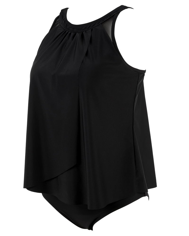 SUUKSESS Women Slimming Tummy Control Tankini Bathing Suits Ruffle High Waisted High Neck 2 Piece Swimsuits(Black,L) - Image 3