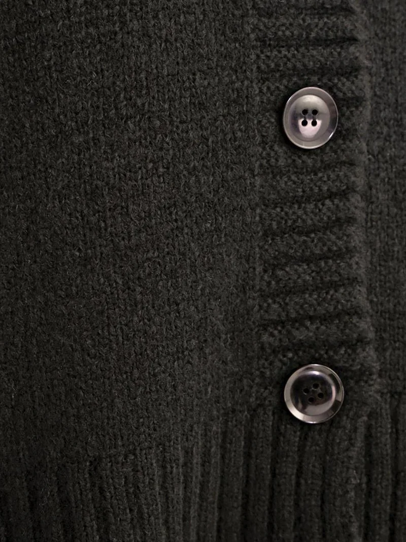 Mixray Black Mixray Buttoned V-Neck Ribbed Knit Cardigan for Women | Best Price UAE
