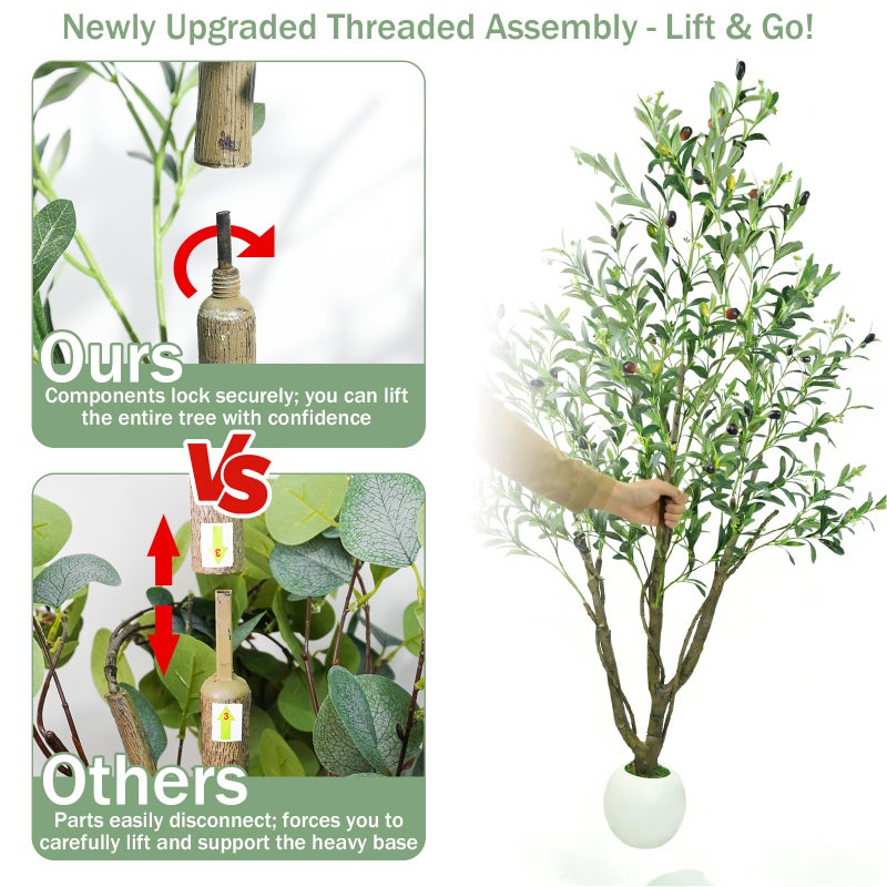 Caxchiling Artificial Olive Tree 5FT, Fake Tree for Indoor Outdoor, Lifelike Faux Large Floor Plants with Heavy Trunk with Vines and Ball-Shaped Pot, Home Office Living Room Bedroom Front Door Decor - Image 3