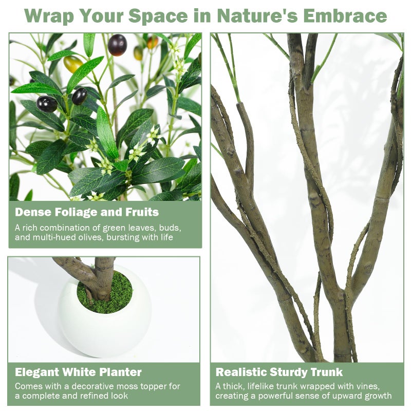 Caxchiling Artificial Olive Tree 5FT, Fake Tree for Indoor Outdoor, Lifelike Faux Large Floor Plants with Heavy Trunk with Vines and Ball-Shaped Pot, Home Office Living Room Bedroom Front Door Decor - Image 4