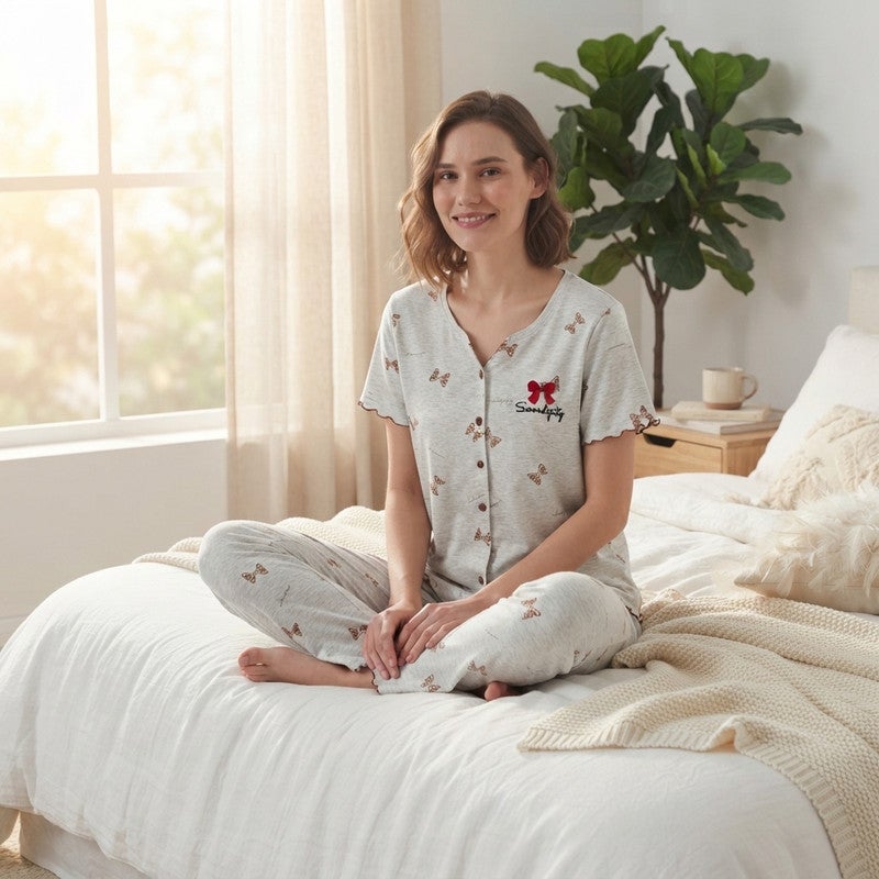 JOANNA 2-Piece Pajama Set Short Sleeve Button-Front Top and Pants Soft Comfortable Sleepwear for Women - Image 4